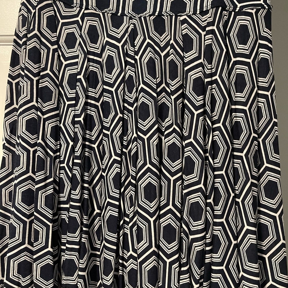 Navy Blue & White Pleated Skirt with Waistband